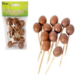 Jajka plastikowe na piku zestaw 12 sztuk 2,5cm brązowe
