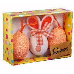 Komplet 3 Dekoracyjnych Jajek Wielkanocnych na Zawieszce, 10cm, Kolor Pomarańczowy