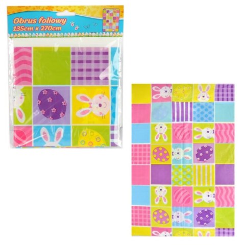 Obrus Wielkanocny z Foliową Powłoką 135x290cm - Różowy Design z Zajączkami i Jajkami