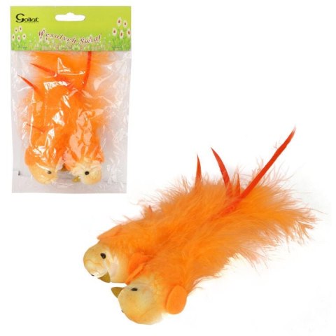 PTASZKI Z NATURALNYMI PIÓRKAMI DO STROIKÓW 2SZT 15CM POMARAŃCZOWE