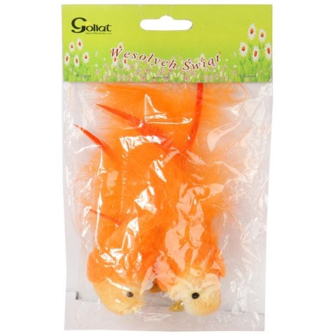 PTASZKI Z NATURALNYMI PIÓRKAMI DO STROIKÓW 2SZT 15CM POMARAŃCZOWE