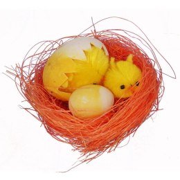 Pomarańczowe Gniazdka z Figurkami Kurczaka i Pisklęcia - Dekoracja Wielkanocna 2szt
