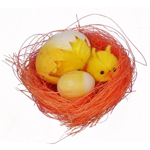 Pomarańczowe Gniazdka z Figurkami Kurczaka i Pisklęcia - Dekoracja Wielkanocna 2szt