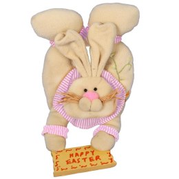 Różowy Zając Wielkanocny - Pluszowa Zawieszka na Drzwi z Drewnianą Tabliczką, 38 cm