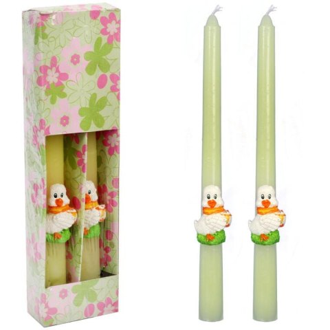 Świeczki Wielkanocne z Figurkami Kaczek 26cm, Białe, 2 szt.