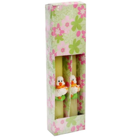 Świeczki Wielkanocne z Figurkami Kaczek 26cm, Białe, 2 szt.