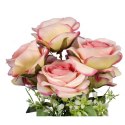 Sztuczny Bukiet 7 Róż Wysokość 45cm Kolor Jasnoróżowy - Realistyczne Kwiaty Dekoracyjne