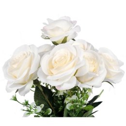 Sztuczny Bukiet Białych Róż 45cm - 7 Sztuk Wyglądających Jak Żywe