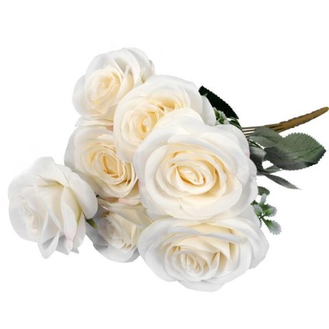 Sztuczny Bukiet Białych Róż 45cm - 7 Sztuk Wyglądających Jak Żywe