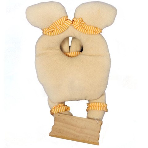 Wielkanocny Zając Pluszowy z Drewnianą Tabliczką - Zawieszka na Drzwi 38 cm