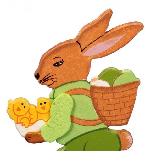 ZAJĄC Z KURCZACZKAMI DEKORACJA DREWNIANA 15CM