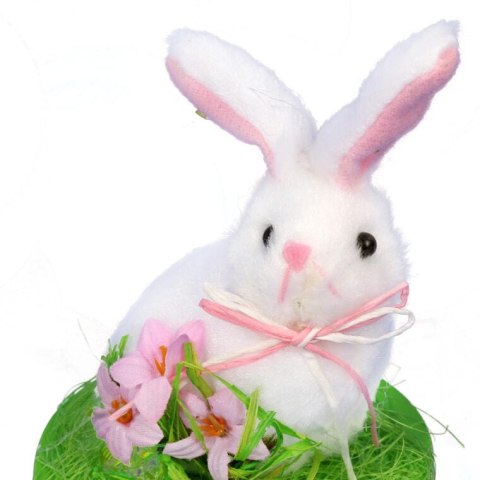 ZAJĄCZEK Z KWIATKAMI DEKORACJA WIELKANOCNA 12CM RÓŻOWA