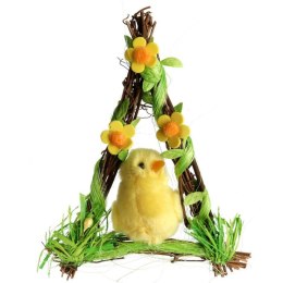 Zawieszka dekoracyjna: Pluszowy Kurczaczek w Szałasie z Gałęzi 18cm