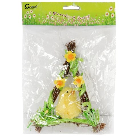 Zawieszka dekoracyjna: Pluszowy Kurczaczek w Szałasie z Gałęzi 18cm