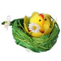 Zestaw Dekoracyjny Wielkanocne Pisanki - 2 Miękkie Kurczaczki w Sizalowych Gniazdach 6cm