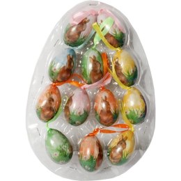 Zestaw Wielkanocnych Jajek Zawieszek z Motywem Zajączka - 12 sztuk, 6 cm