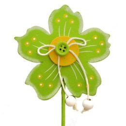 Zielony Kwiat na Drewnianym Piku Dekoracja Ogrodowa 28 cm