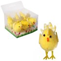 Żółte Kurki Dekoracyjne z Grzebieniem i Skrzydłami w Kratkę 6szt - Wielkanocne Ozdoby 5cm