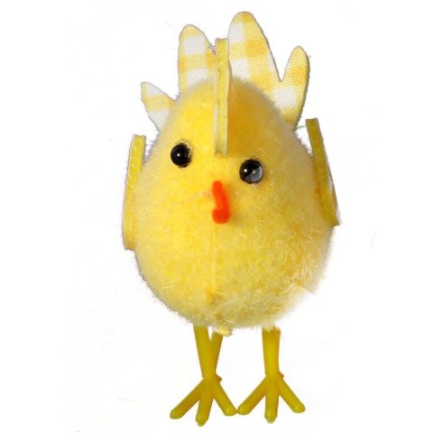 Żółte Kurki Dekoracyjne z Grzebieniem i Skrzydłami w Kratkę 6szt - Wielkanocne Ozdoby 5cm