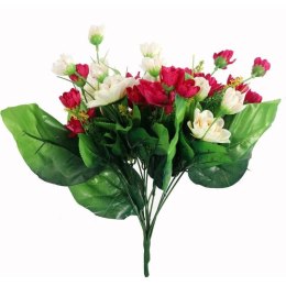 BUKIET 12 DROBNYCH DALII Z DUŻYMI LIŚĆMI 42 CM BORDO