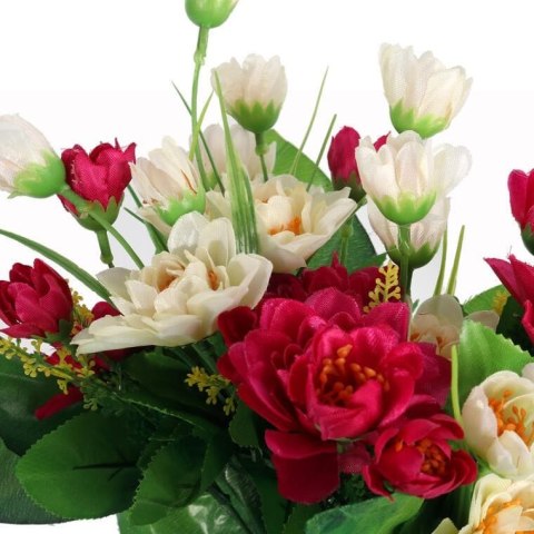 BUKIET 12 DROBNYCH DALII Z DUŻYMI LIŚĆMI 42 CM BORDO