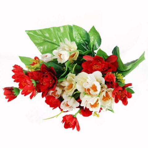 BUKIET 12 DROBNYCH DALII Z DUŻYMI LIŚĆMI 42 CM