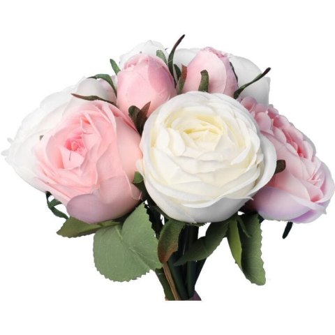 BUKIET 9 RÓŻ 28CM KOLOR RÓŻOWO BIAŁY