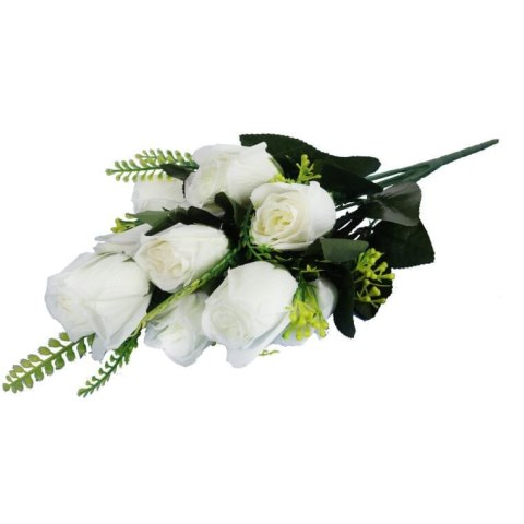 Biały Bukiet Sztucznych Róż o Wysokości 45 cm - 9 Sztuk