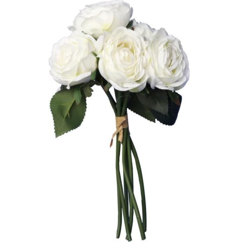 Biały, Sztuczny Bukiet 9 Róż o Wysokości 28 cm