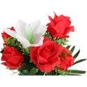 Bukiet 10 Sztucznych Kwiatów - Amarylis i Róża, Kolor Czerwony, Wysokość 52 cm