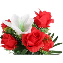 Bukiet 10 Sztucznych Kwiatów - Amarylis i Róża, Kolor Czerwony, Wysokość 52 cm
