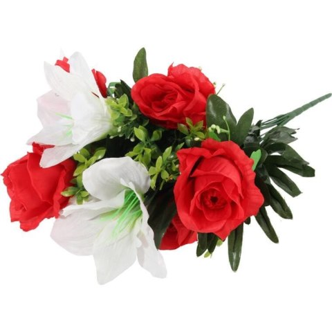 Bukiet 10 Sztucznych Kwiatów - Amarylis i Róża, Kolor Czerwony, Wysokość 52 cm