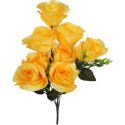 Bukiet 8 róż z dodatkiem bukszpanu w kolorze żółtym