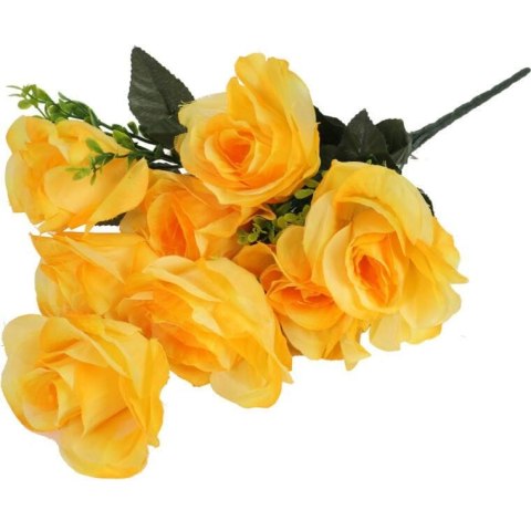 Bukiet 8 róż z dodatkiem bukszpanu w kolorze żółtym