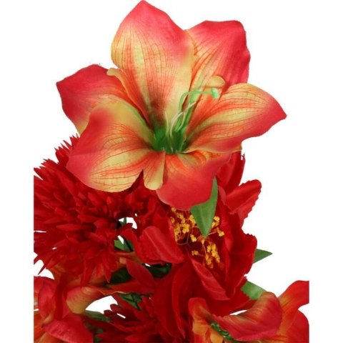 Bukiet 9 sztuk mieszanych kwiatów: 3 Lilie, 4 Amarylisy, 2 Chryzantemy, Kolor Czerwony, Wysokość 58 cm, Wygląd Naturalny