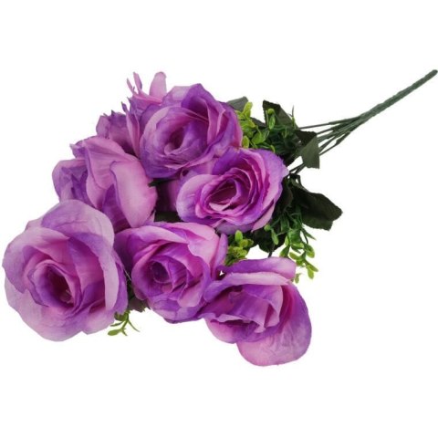Bukiet Fioletowych Róż z Bukszpanem - Dekoracja Wyglądająca jak Żywa, Wysokość 54 cm