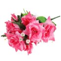 Bukiet Sztucznych Róż z Paprocią, Kolor Jasno Różowy, Wysokość 46 cm
