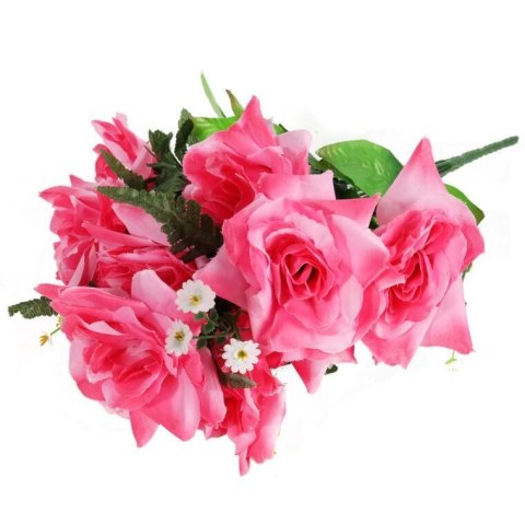 Bukiet Sztucznych Róż z Paprocią, Kolor Jasno Różowy, Wysokość 46 cm