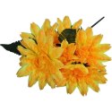 Bukiet sztucznych kwiatów 7 dalii z dodatkiem liści paproci w kolorze żółtym