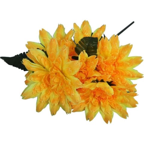 Bukiet sztucznych kwiatów 7 dalii z dodatkiem liści paproci w kolorze żółtym