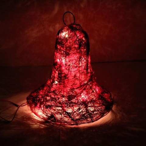 Czerwony Dzwon Świąteczny z Sizalu z Oświetleniem i Brokatem 27x28 cm