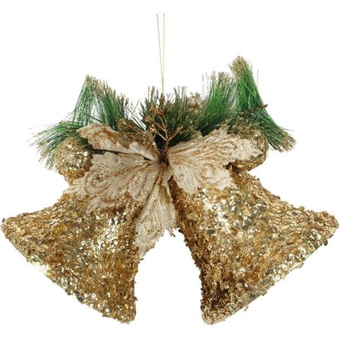 DUŻA DEKORACJA ŚWIĄTECZNA - 2 DZWONY ZAWIESZKA ZŁOTA