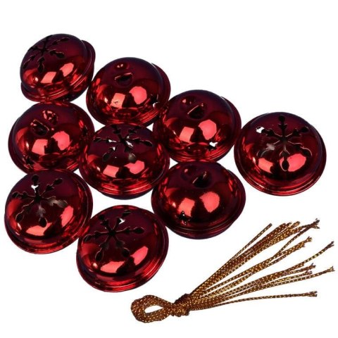 DZWONKI MIKOŁAJA 9 SZT ZAWIESZKI METALOWE CZERWONE