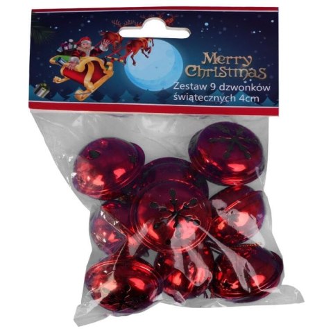 DZWONKI MIKOŁAJA 9 SZT ZAWIESZKI METALOWE CZERWONE