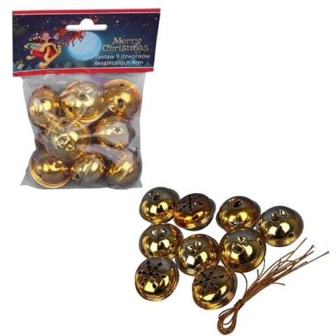DZWONKI MIKOŁAJA 9 SZT ZAWIESZKI METALOWE ZŁOTE