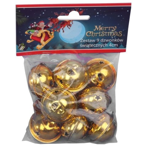 DZWONKI MIKOŁAJA 9 SZT ZAWIESZKI METALOWE ZŁOTE