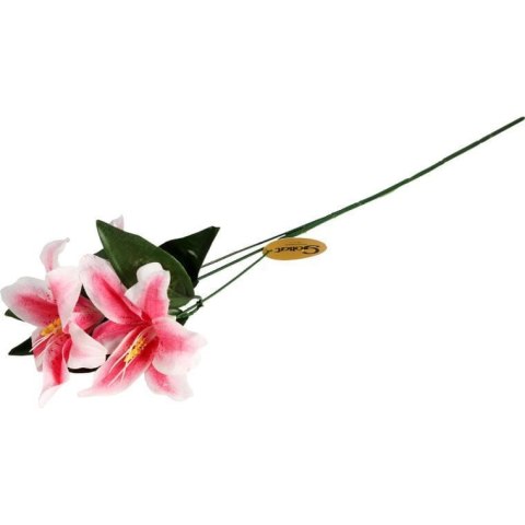 Dekoracyjna gałązka z trzema różowymi liliami o naturalnym wyglądzie, 60 cm