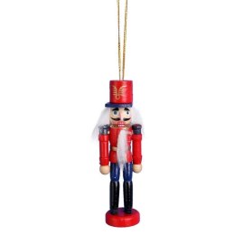 Drewniana Figurka Dziadka do Orzechów, Zawieszka Świąteczna, Wysokość 12,5 cm, Czerwona, Nr 2