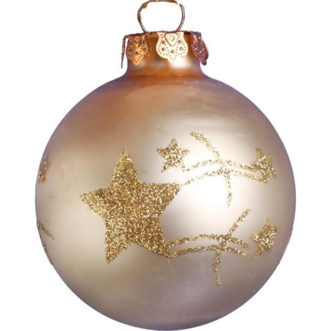 Elegancki Komplet 18 Bombek Szklanych w Kolorze Szampana z Matem, Połyskiem i Brokatem