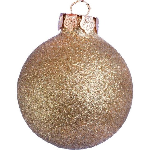 Elegancki Komplet 18 Bombek Szklanych w Kolorze Szampana z Matem, Połyskiem i Brokatem